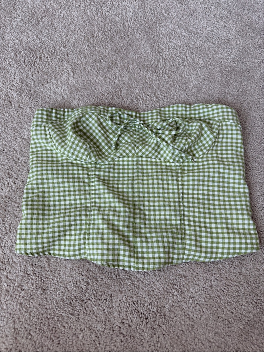 Strapless Crop Top in Light Green & White